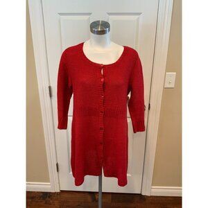 Eileen Fisher 100% Hemp Red Long Cardigan Sweater, Size Small